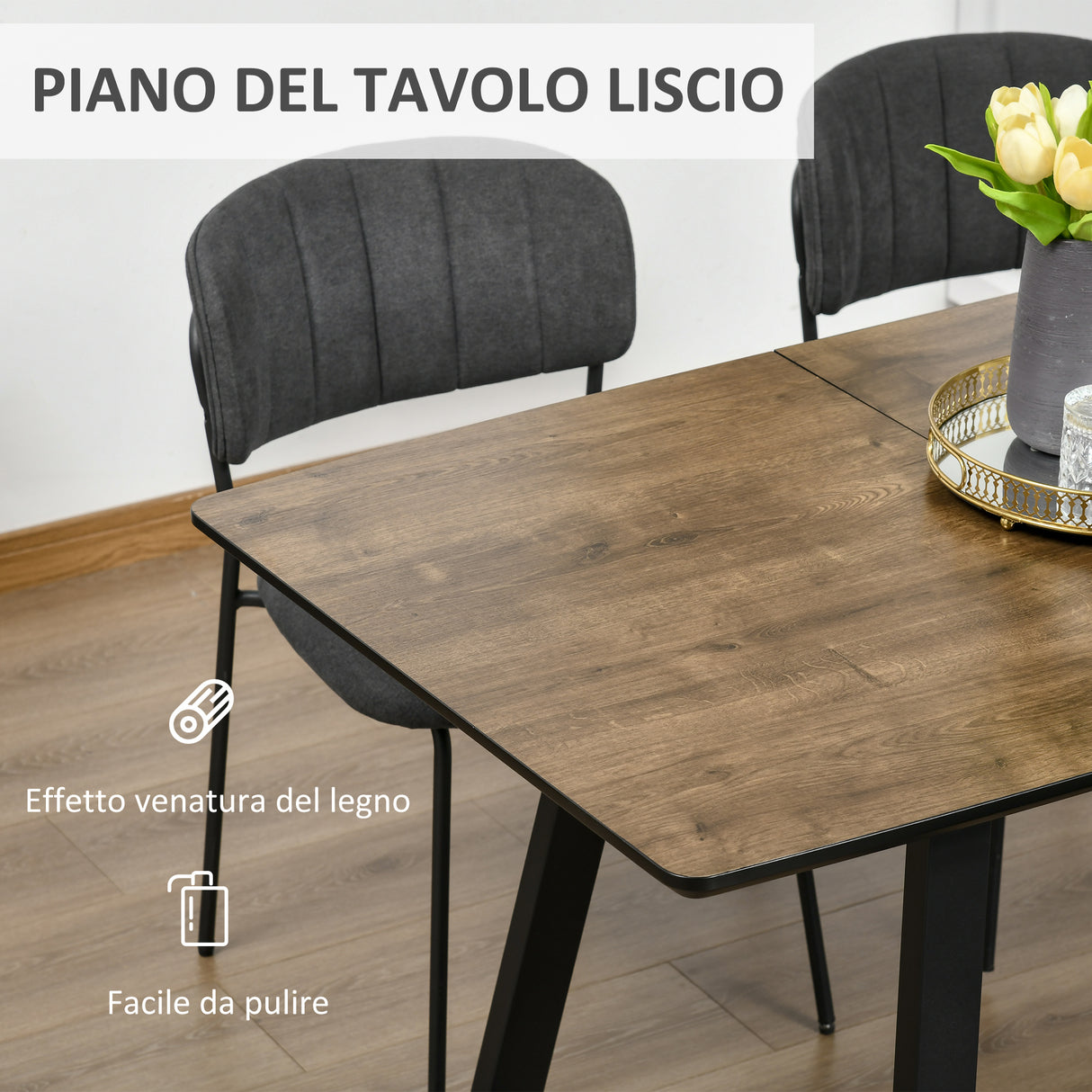 easycomfort easycomfort tavolo da pranzo salvaspazio allungabile per 4 6 persone in mdf e metallo 120 160x80x76 cm color legno