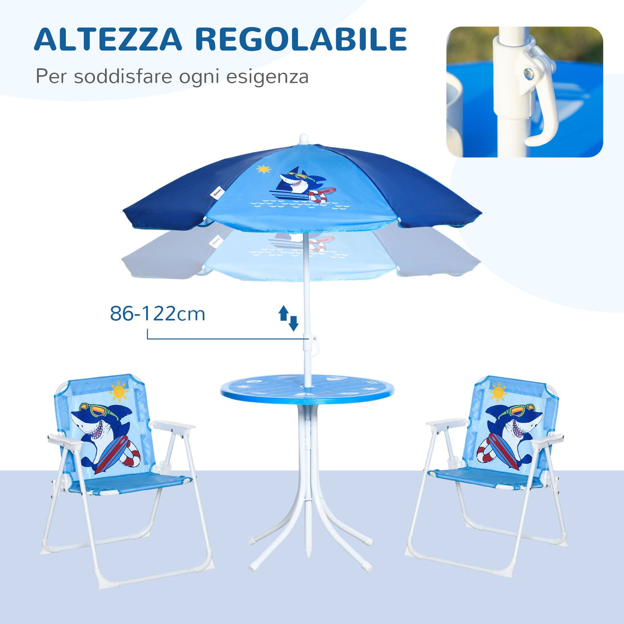 easycomfort easycomfort tavolo e sedie per bambini da giardino con ombrellone regolabile set 4 pezzi eta 3 6 anni blu