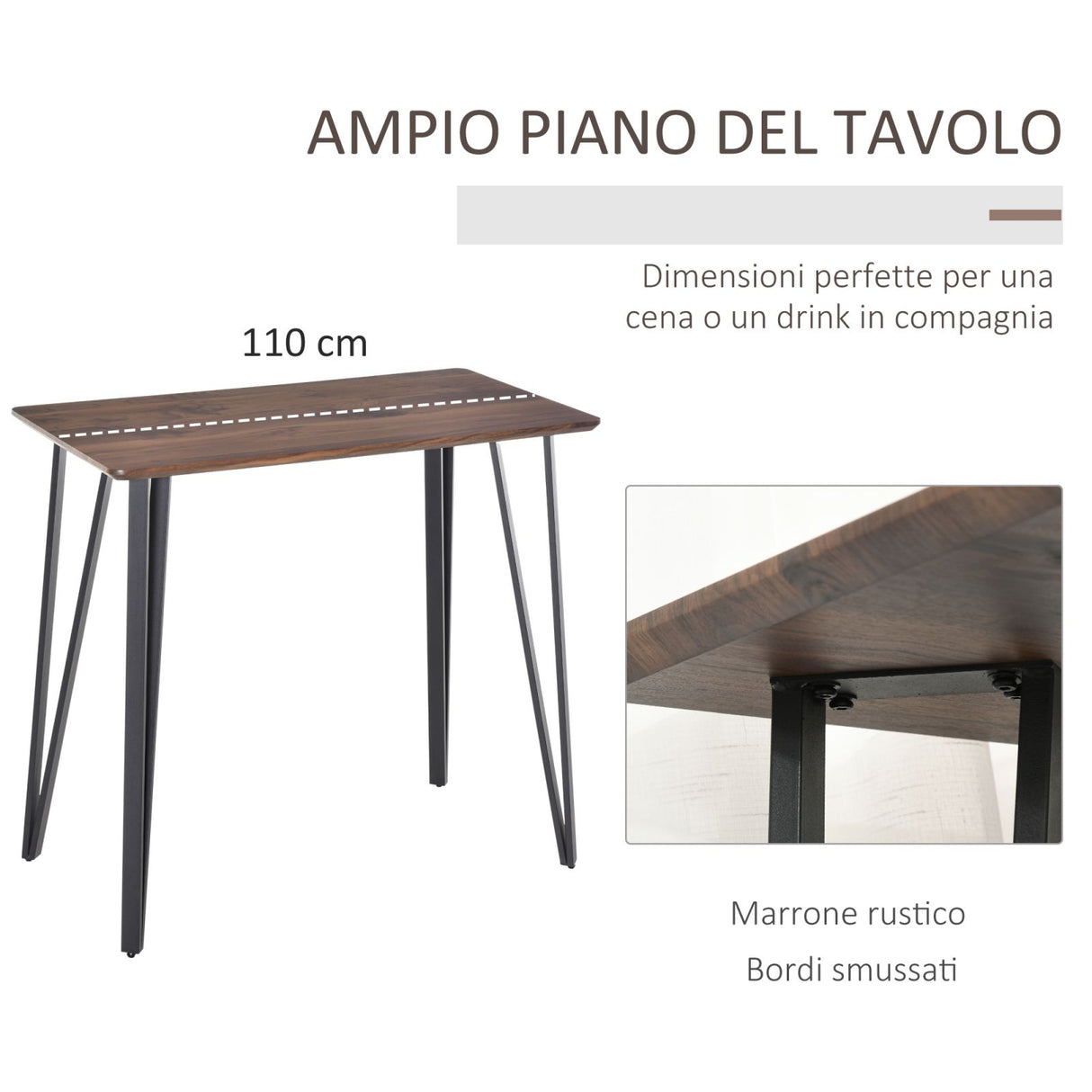 easycomfort easycomfort tavolo rettangolare in stile industriale in mdf e metallo 110x60x102cm marrone