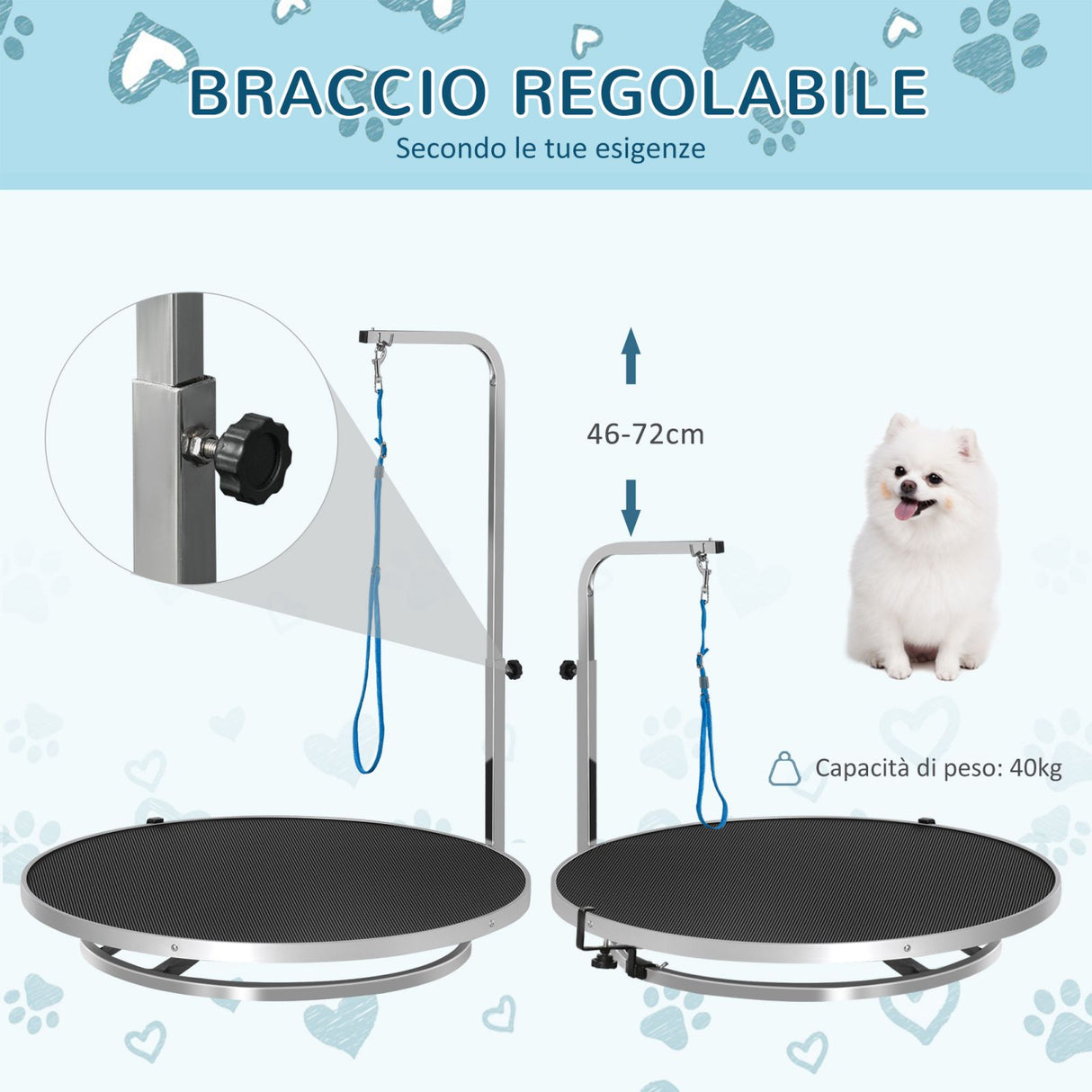 easycomfort easycomfort tavolo toelettatura girevole superficie antiscivolo braccio regolabile e guinzaglio 65x10cm nero