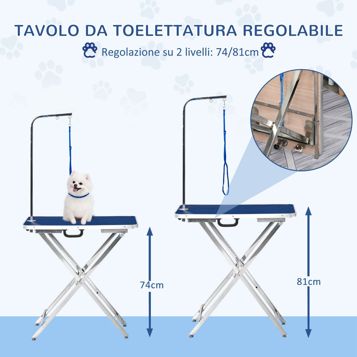 easycomfort easycomfort tavolo toelettatura pieghevole braccio regolabile e guinzaglio 70x45x74 81cm blu