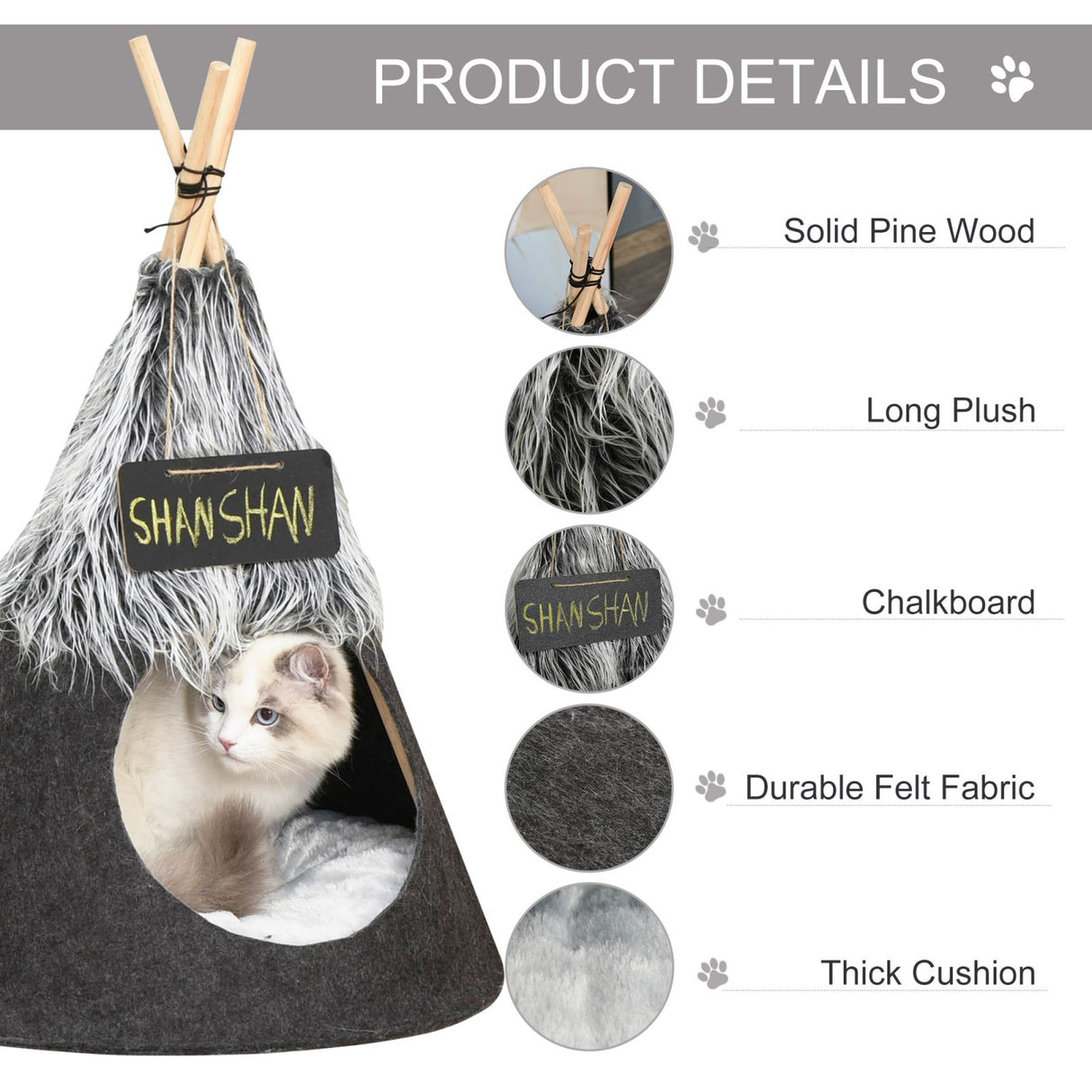 easycomfort easycomfort tenda cuccia per cani e cani piccoli da interno teepee grigio 50x70cm