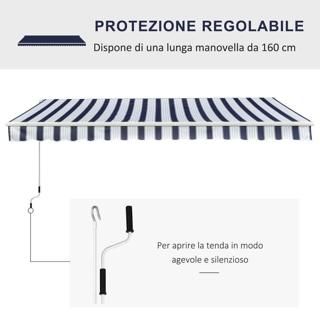 easycomfort easycomfort tenda da sole a bracci per esterno con manovella metallo e poliestere 3x2 5m blu e bianco