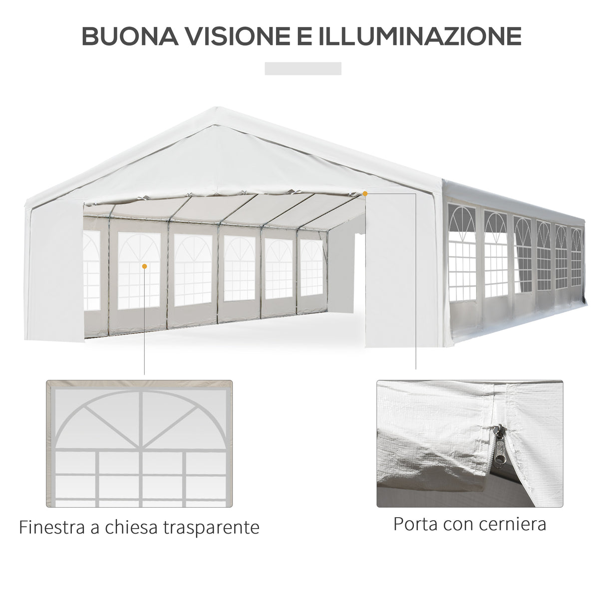 easycomfort easycomfort tendone da giardino con pareti removibili in acciaio e pp 12x6x3 2 m bianco