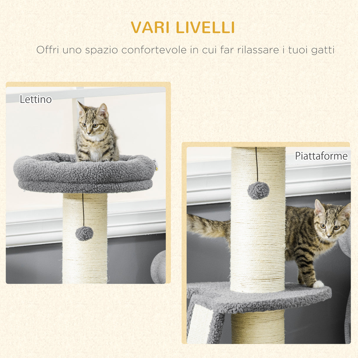 easycomfort easycomfort torre per gatti tiragraffi con palline e posatoi in truciolato sisal e finto vello dagnello 48x48x92 cm