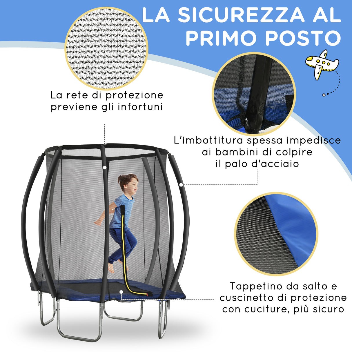 easycomfort easycomfort trampolino elastico 210cm per bambini e adulti con rete e imbottiture blu