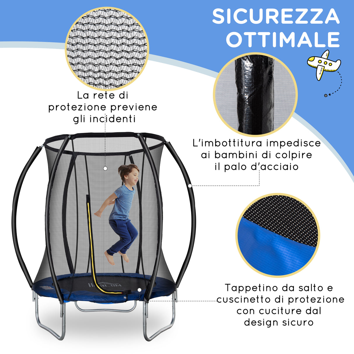 easycomfort easycomfort trampolino elastico fitness blu a 36 molle per adulti e bambini con rete di protezione e 3 gambe a u 225x235 cm