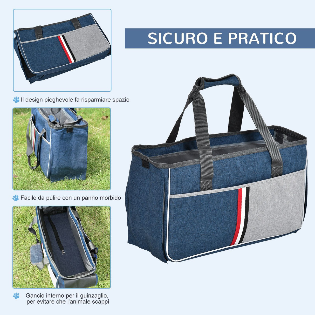 easycomfort easycomfort trasportino per cani e gatti in oxford cuscino rimovibile e lavabile con rete traspirante 47x20x28cm blu