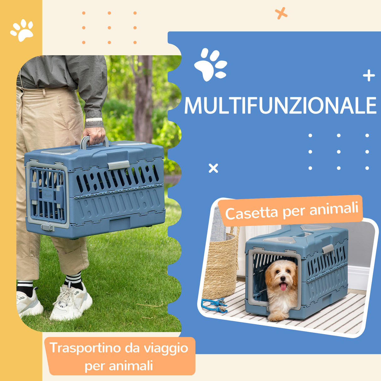 easycomfort easycomfort trasportino per cani e gatti pieghevole e convertibile in cuccia 56x31x37cm blu