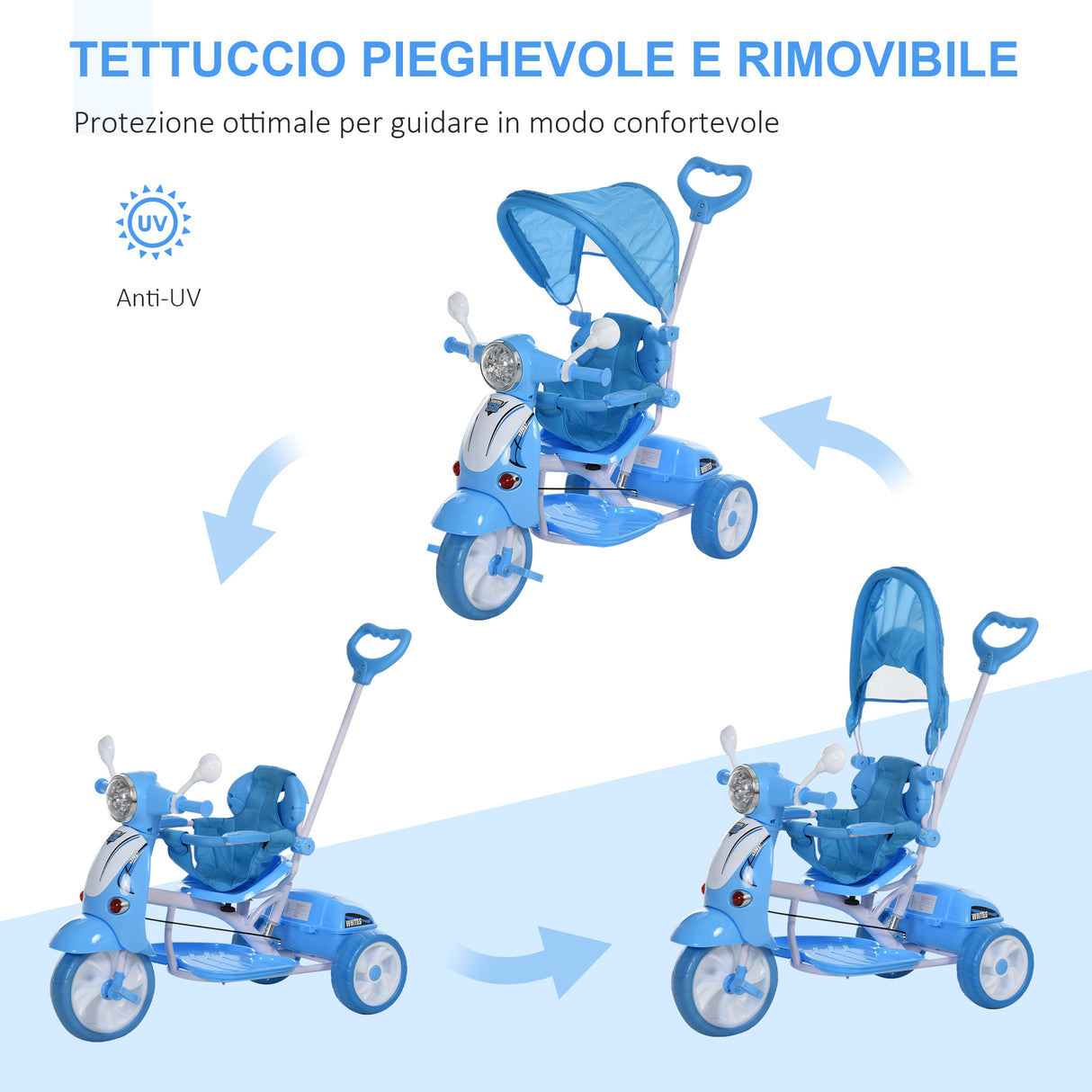 easycomfort easycomfort triciclo passeggino azzurro a forma di moto per bambini 18 72 mesi con tettuccio rimovibile