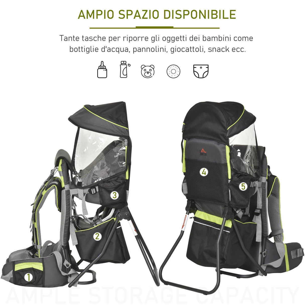 easycomfort easycomfort zaino porta bimbo per trekking pieghevole impermeabile e con tettuccio rimovibile 38x77x87 5cm verde