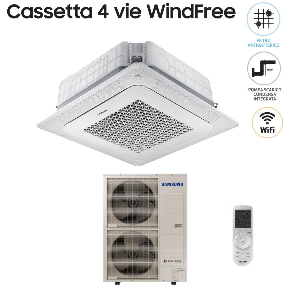 samsung climatizzatore condizionatore samsung inverter cassetta 4 vie windfree 48000 btu ac140nn4dkh monofase con comando wireless e pannello incluso