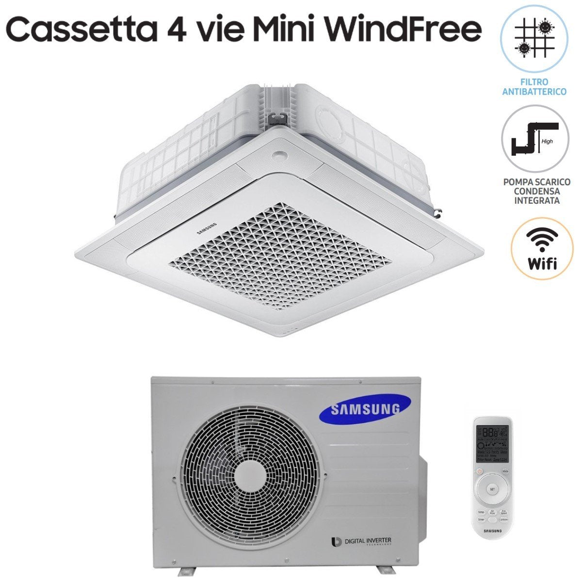 samsung climatizzatore condizionatore samsung mini cassetta 4 vie windfree 12000 btu ac035nnndkh r 410 wi fi optional con telecomando wireless e pannello incluso