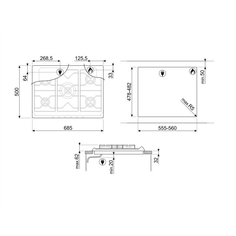 smeg piano cottura a gas smeg sr775ao 5 fuochi l685xp50 smaltato antracite ean 8017709140854