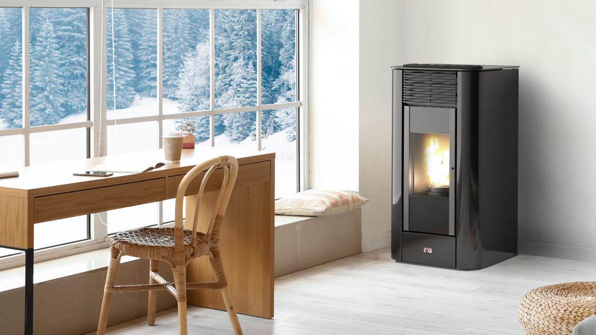 anselmo cola stufa a pellet ventilata canalizzabile anselmo cola jazz 1270 kw in acciaio maiolica wi fi integrato con radiocomando incluso disponibile in vari colori