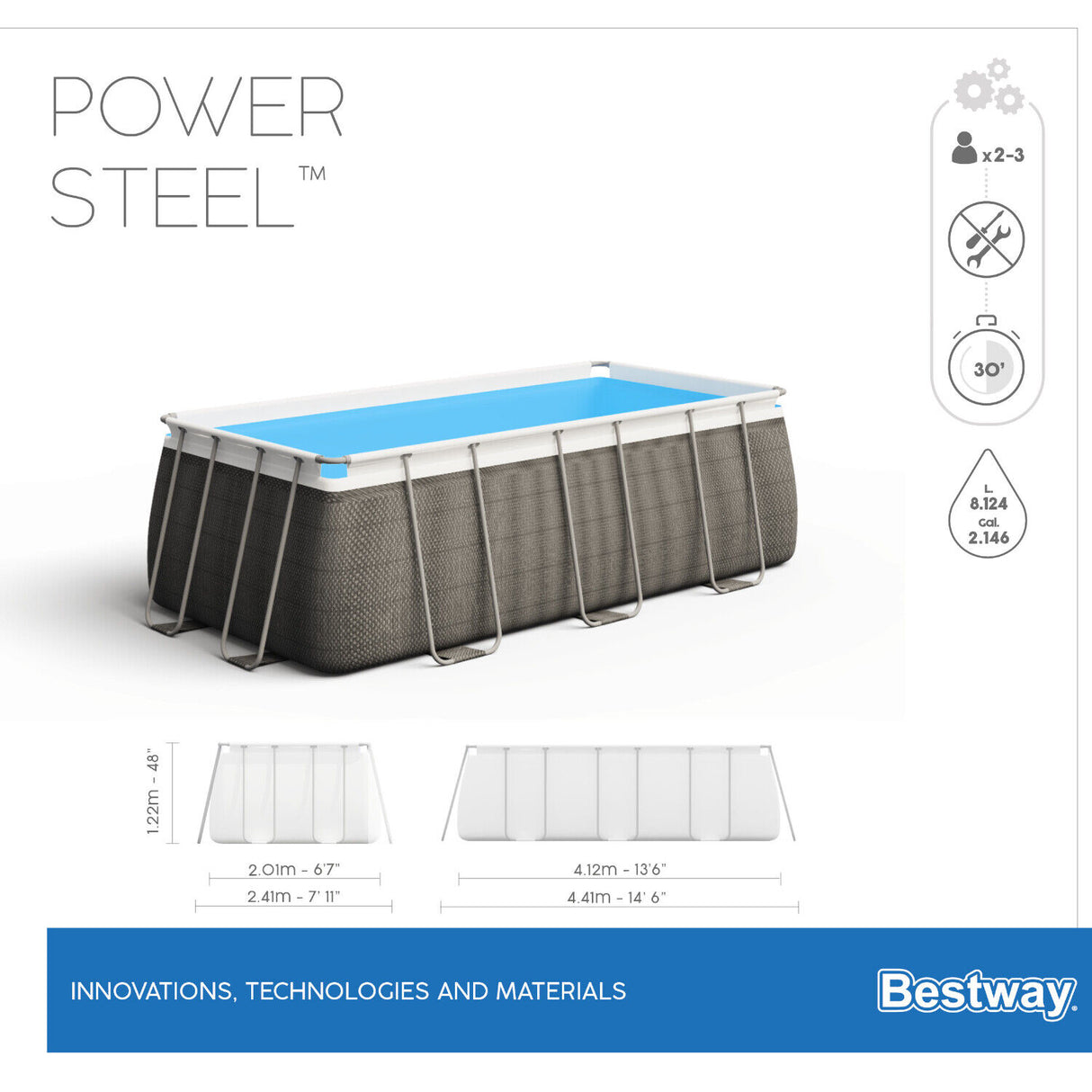bestway piscina fuori terra bestway 56722 frame pool power steel 412x201x122h scaletta rampa esternapompa filtrante 8 124 litri