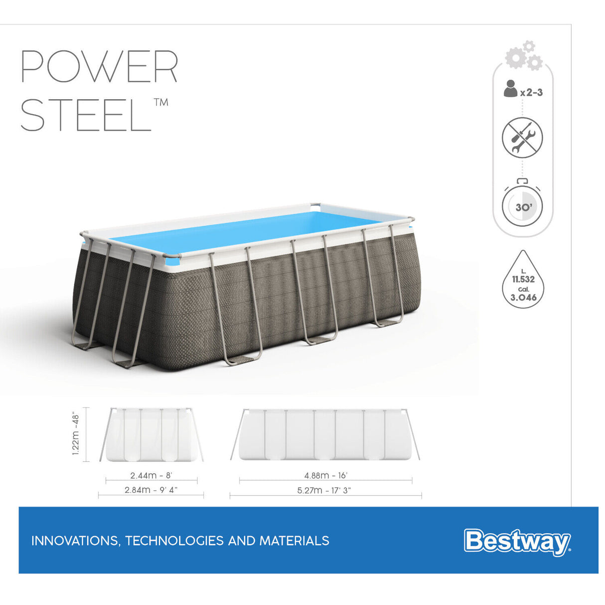 bestway piscina fuori terra bestway 56996 set piscina power steel 488x244x122h rivestimento esterno effetto rattan grigio scaletta rampa esternapompa filtrante 11532 litri