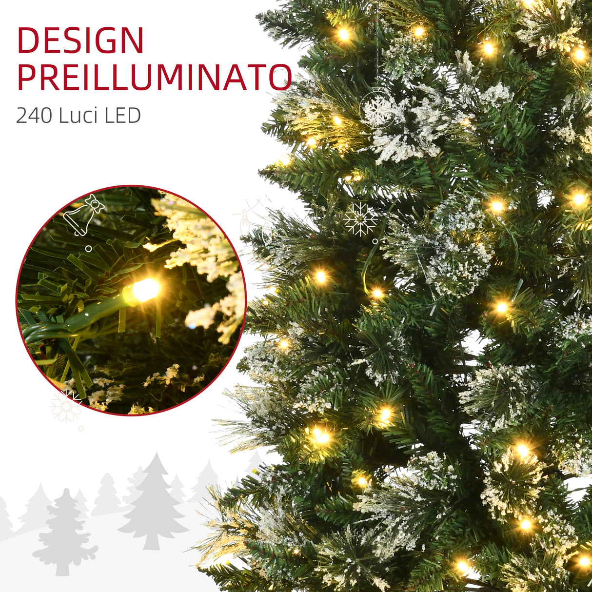 easycomfort easycomfort albero di natale 180cm innevato con 240 luci led e 618 rami con base in acciaio