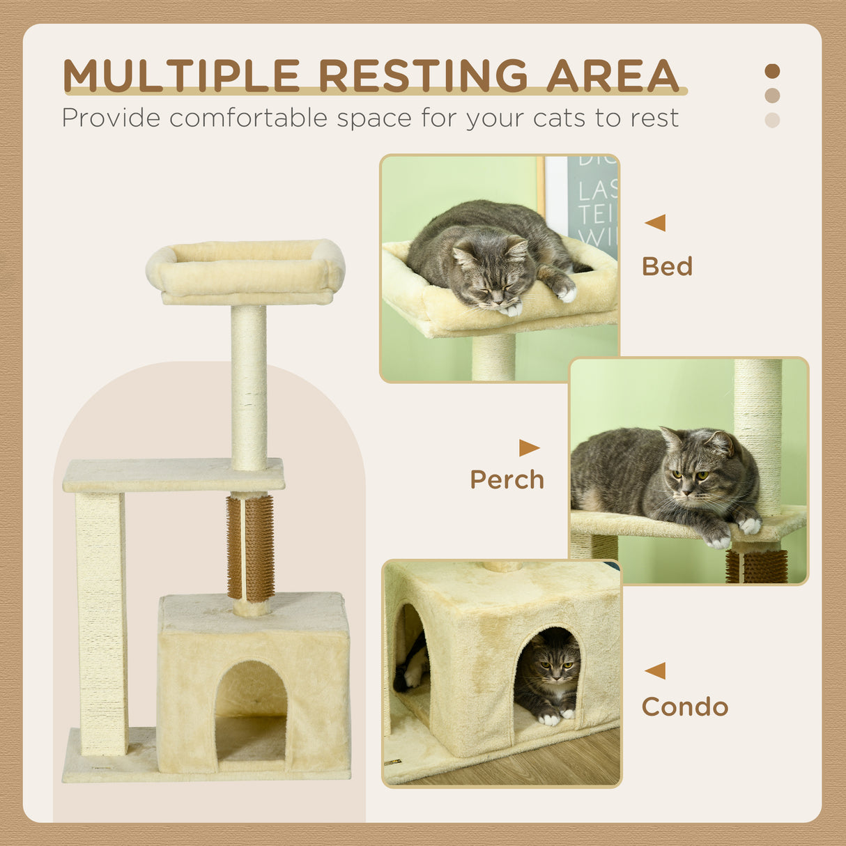 easycomfort easycomfort albero per gatti con paletto casetta per gatti tiragraffi e posatoio 60x40x108 cm beige