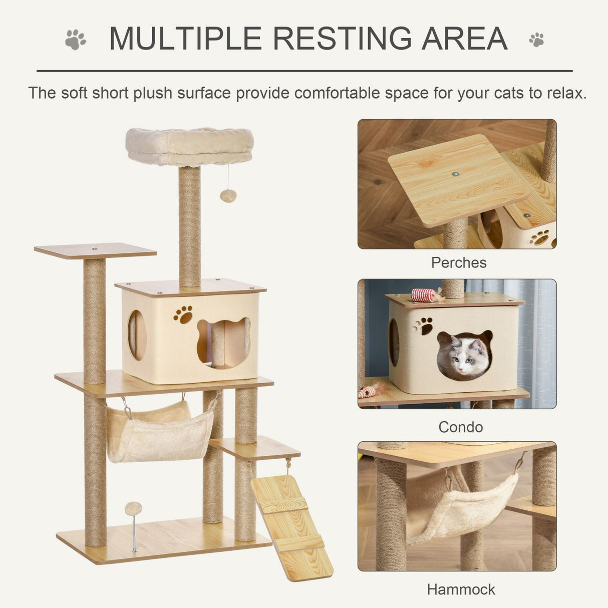 easycomfort easycomfort albero tiragraffi multilivello con casetta amaca scaletta e corde in juta rivestimento peluche 60x40x130cm giallo