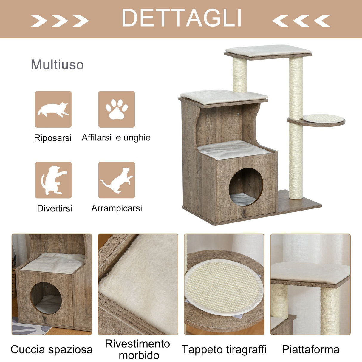 easycomfort easycomfort albero tiragraffi per gatti adulti con cuccia in legno e corda sisal ean 8054144138220