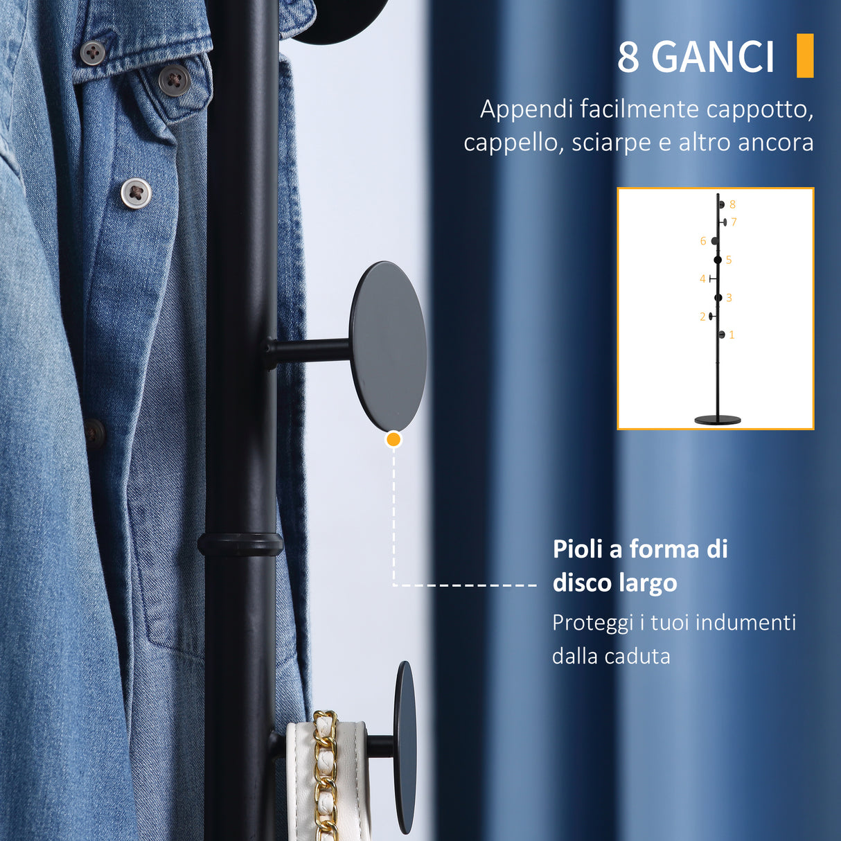 easycomfort easycomfort appendiabiti da terra con 8 ganci attaccapanni per ingresso e camera da letto in acciaio con base in marmo 35x35x170cm nero