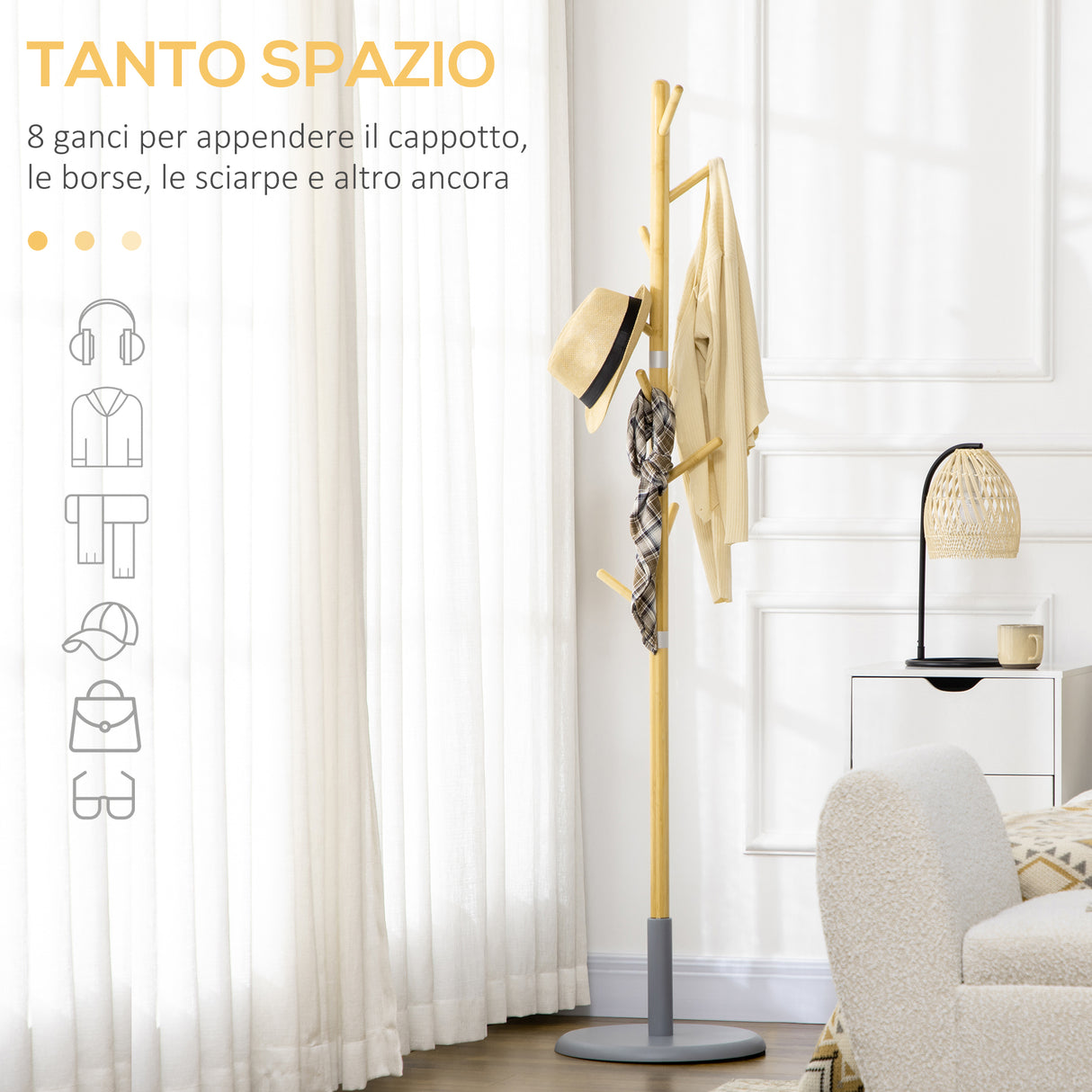 easycomfort easycomfort appendiabiti da terra per ingresso in mdf e bambu con 8 ganci e base rotonda in mdf 37 8x175 6 cm