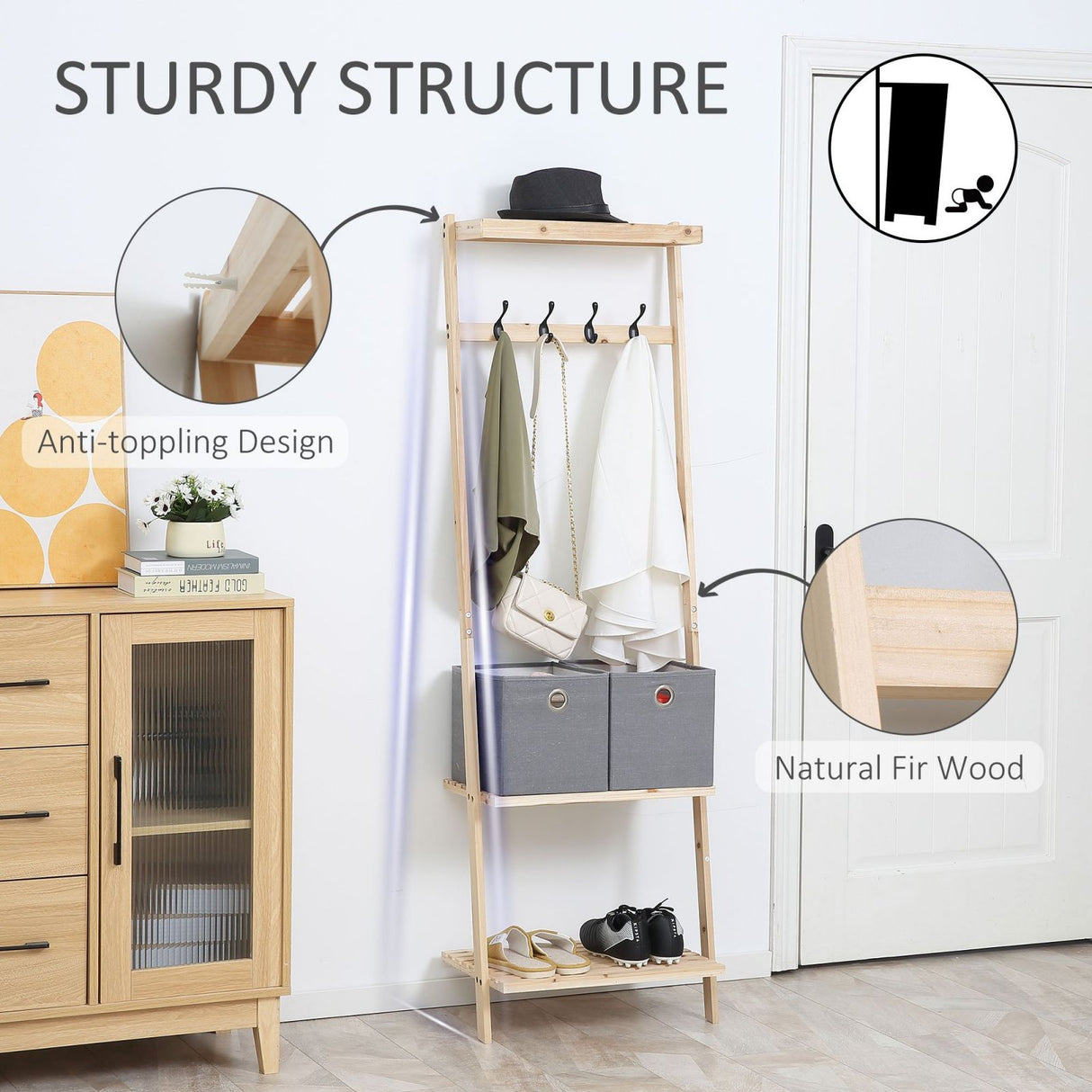 easycomfort easycomfort appendiabiti multifunzione per ingresso e camera da letto legno naturale