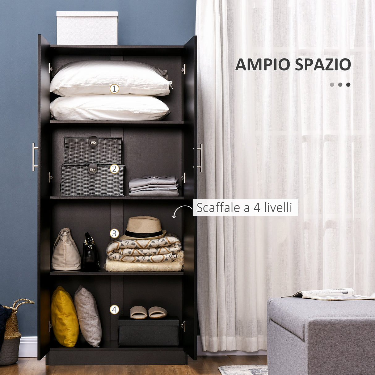 easycomfort easycomfort armadio 2 ante moderno con 4 ripiani guardaroba in legno mdf 80x40x180cm nero