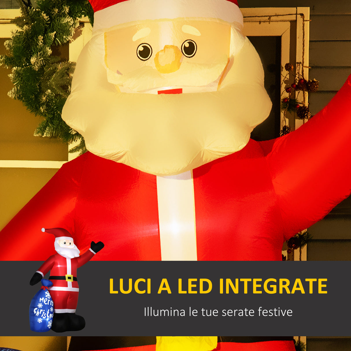 easycomfort easycomfort babbo natale gonfiabile con luci led bianche e gonfiatore incluso 146x77x238 cm