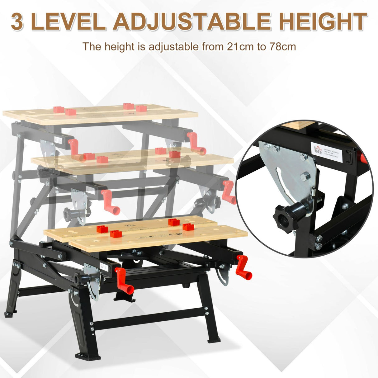 easycomfort easycomfort banco da lavoro pieghevole con altezza regolabile 4 morsetti e fori per utensili nero