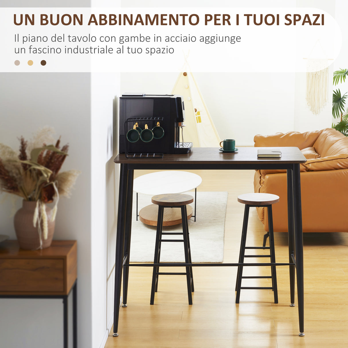 easycomfort easycomfort bancone bar stile industriale per 4 persone in legno e acciaio 118x58x108cm marrone e nero