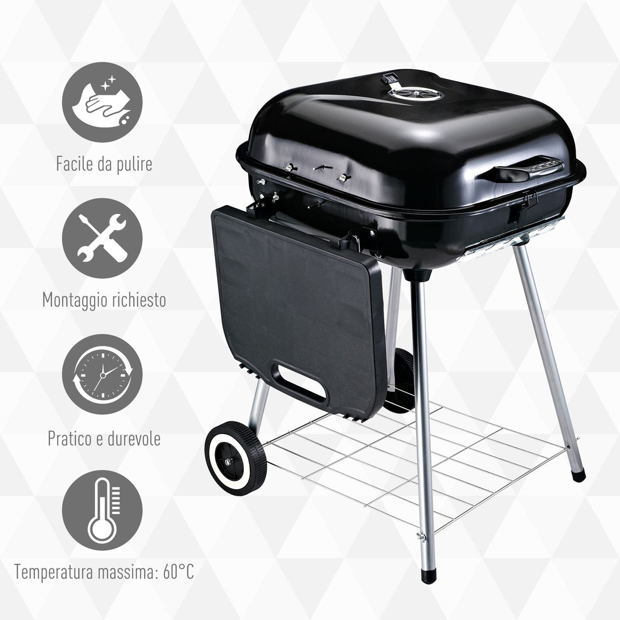 easycomfort easycomfort barbecue a carbonella con 2 griglie ripiano laterale e coperchio in metallo nero ean 8054144132969