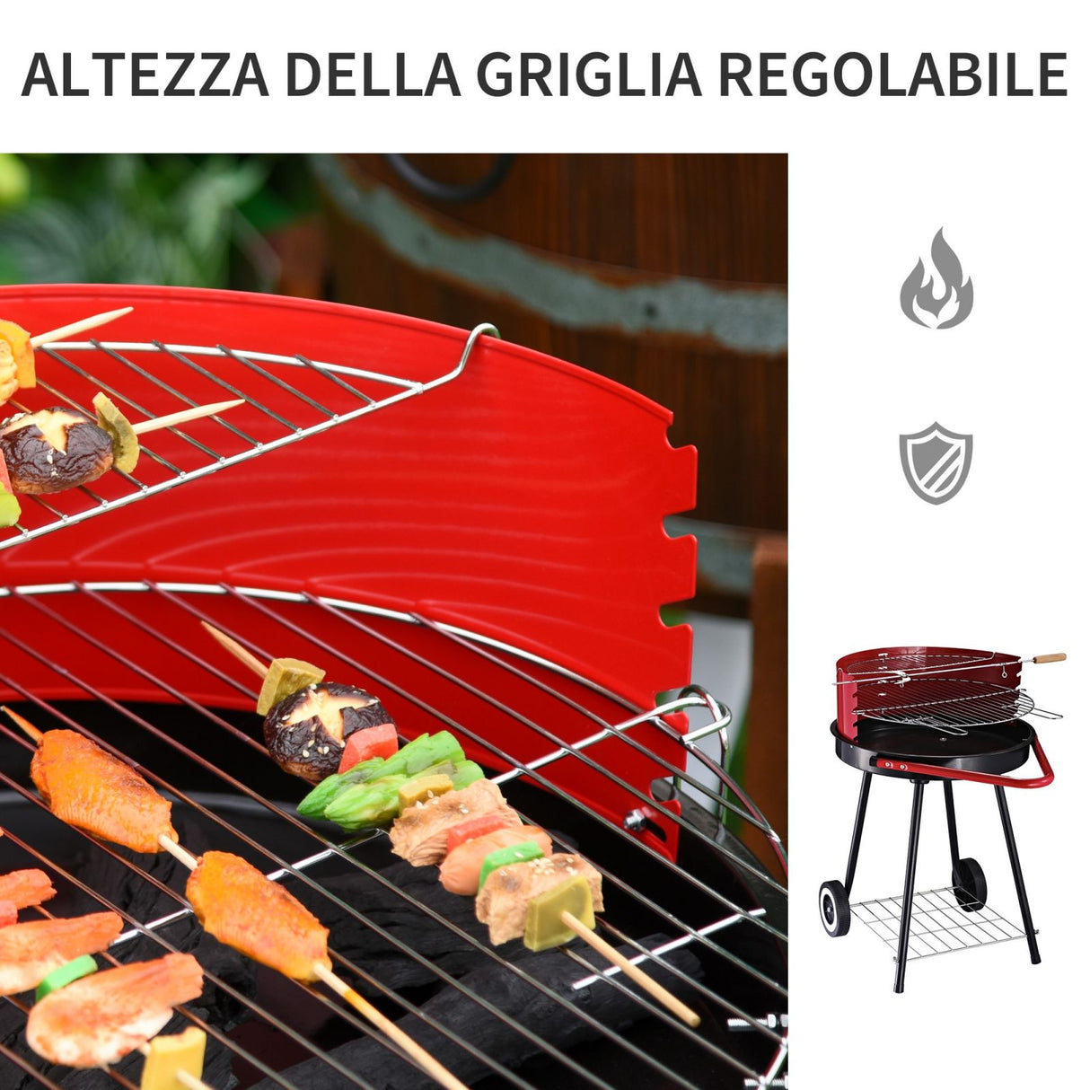 easycomfort easycomfort barbecue grill a carbone altezza regolabile con ruote nero e rosso 67 x 51 x 82 cm ean 8054111844222