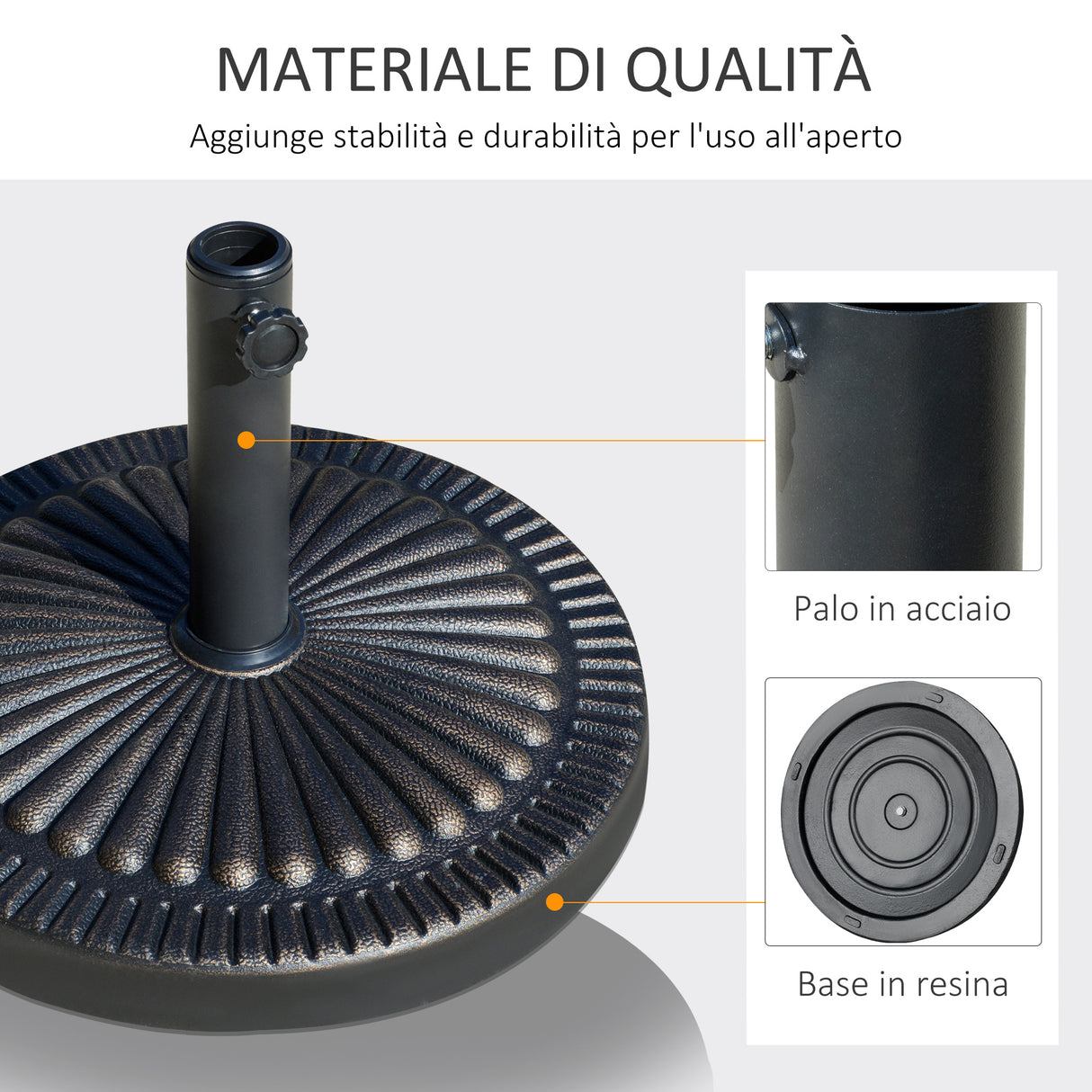 easycomfort easycomfort base per ombrellone rotonda da 14 28kg in resina con decorazione per pali da 38mm e 48mm 44x33cm bronzo