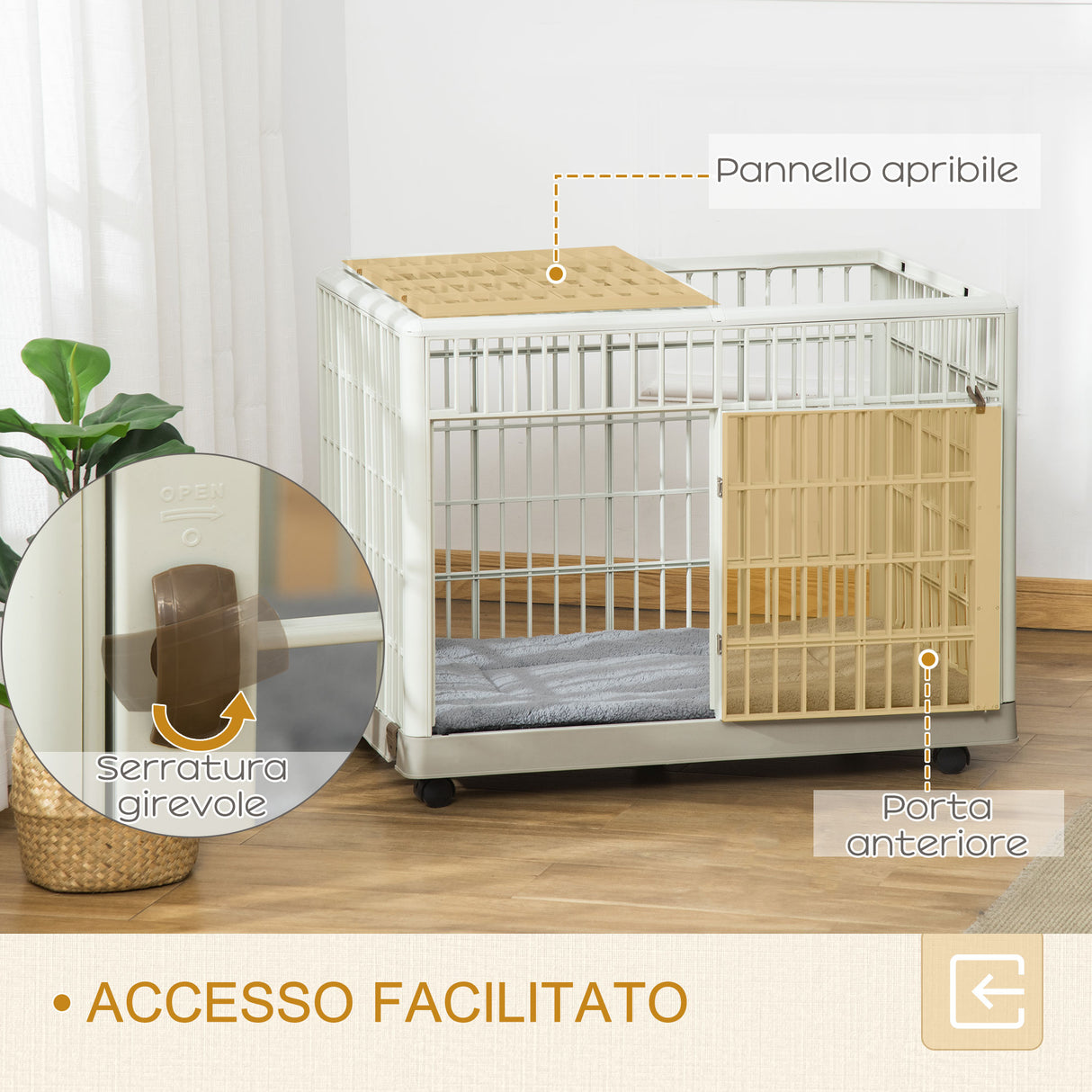 easycomfort easycomfort box per cani con fondo removibile e 5 ruote per cani fino a 18kg 81x55 5x62 5cm beige