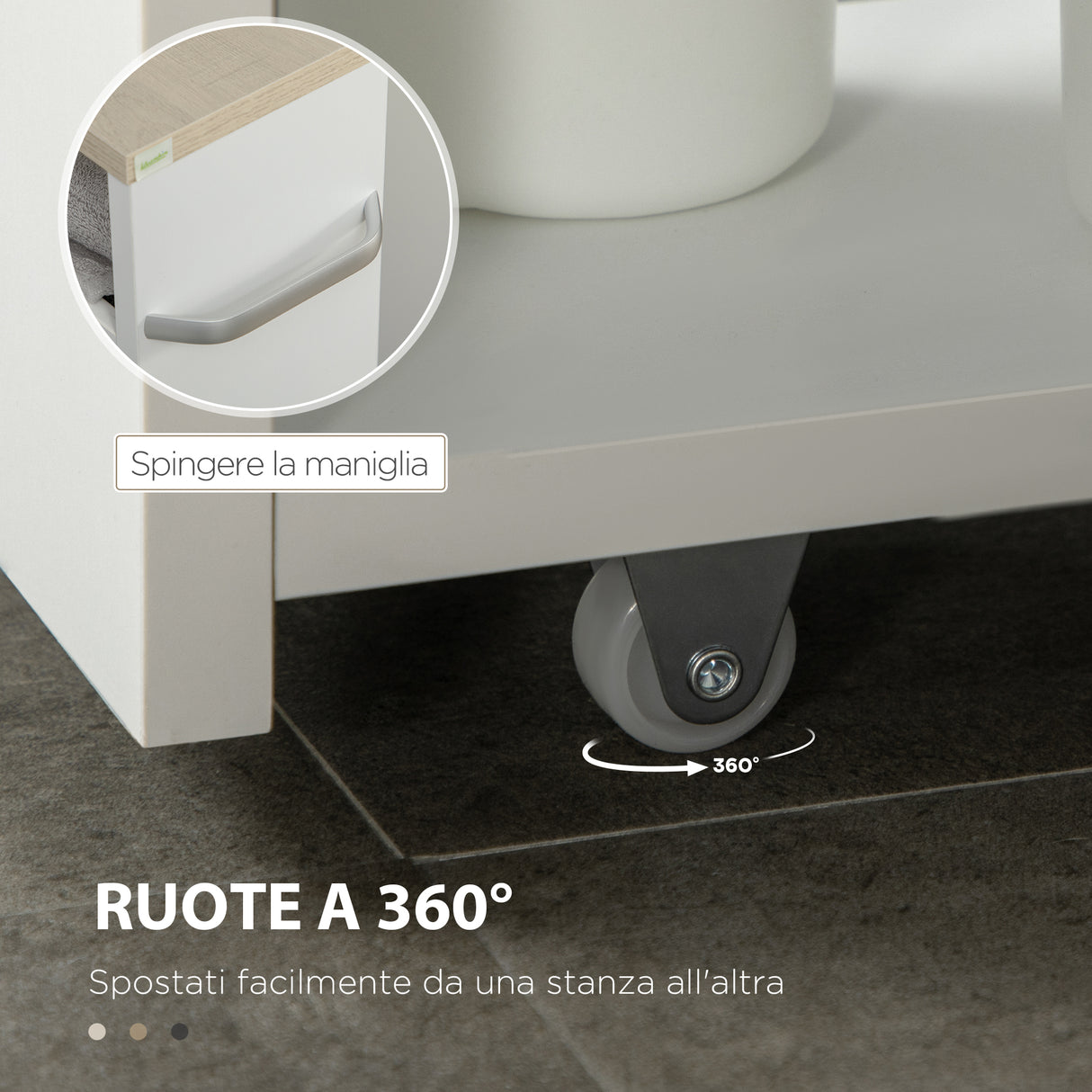 easycomfort easycomfort carrello bagno salvaspazio a 3 ripiani con rotelle e maniglia in legno 48x15x80cm bianco