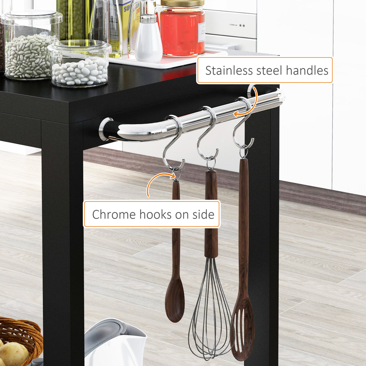 easycomfort easycomfort carrello da cucina a 2 livelli con maniglie e ganci laterali in acciaio 128x46 5x86 5 cm nero