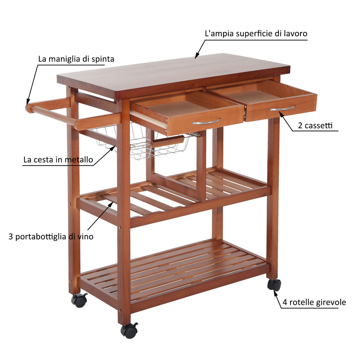 easycomfort easycomfort carrello da cucina carrello portavivande con 2 cassetti e 2 vani portaoggetti in legno di bambu ean 8054144138800
