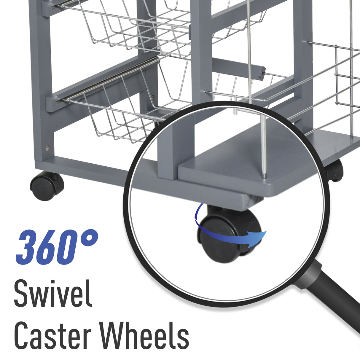 easycomfort easycomfort carrello da cucina in grigio scuro con 1 cassetto e 4 cestelli metallici