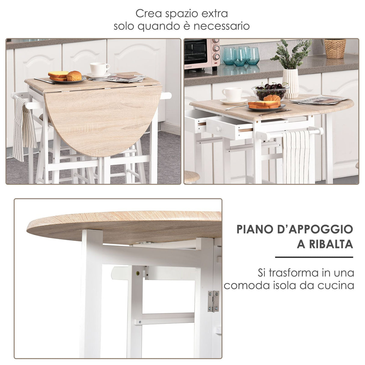 easycomfort easycomfort carrello da cucina pieghevole con 2 sgabelli in legno mdf bianco ean 8054144138947