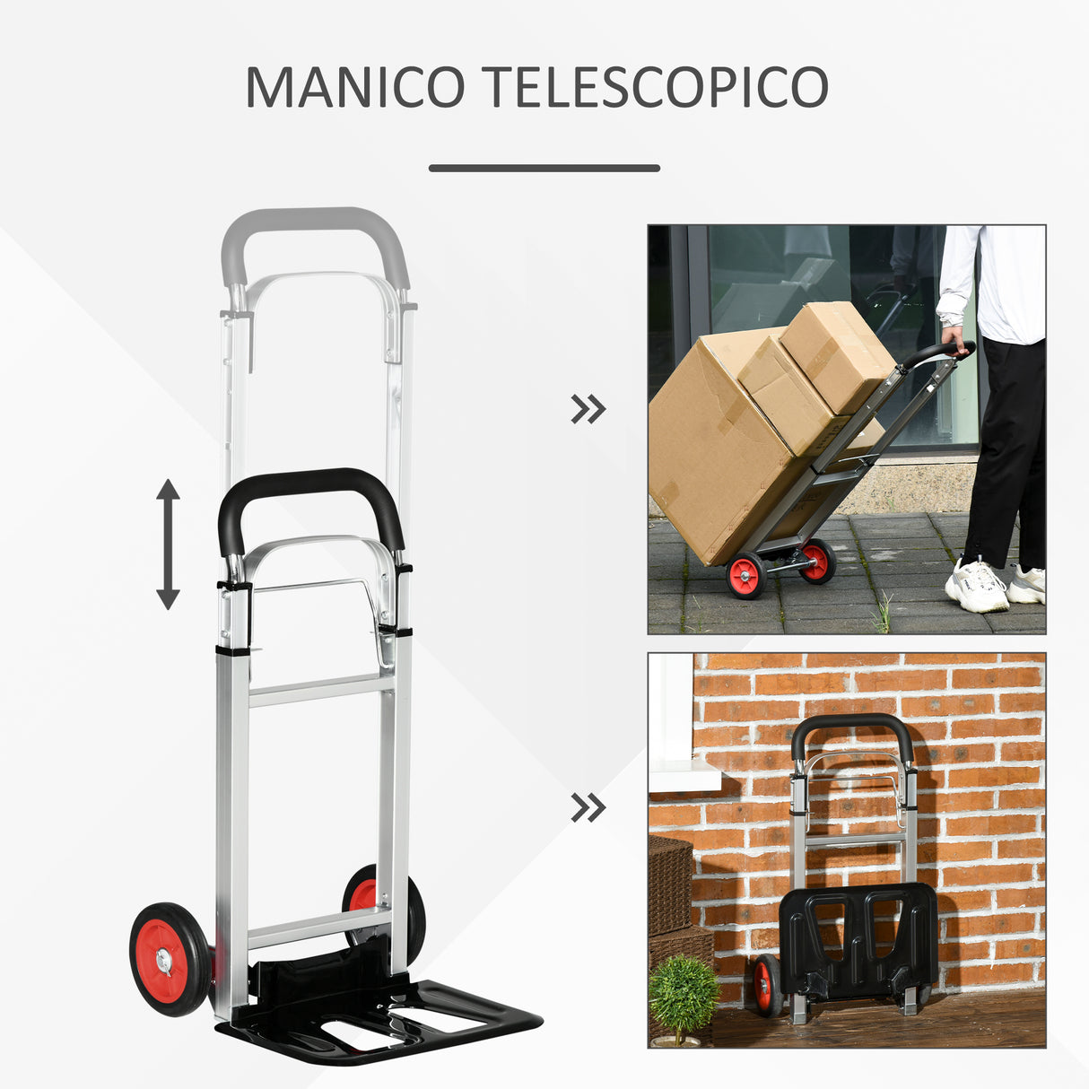 easycomfort easycomfort carrello portapacchi pieghevole in alluminio e acciaio con maniglia telescopica e 2 ruote in eva 40x41x107 cm