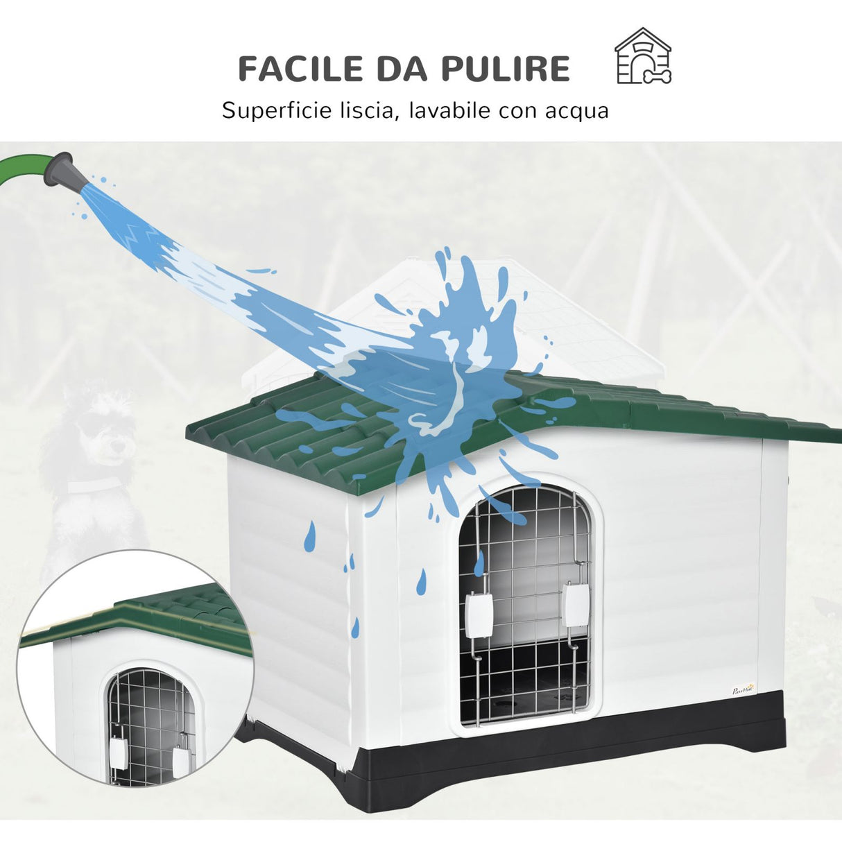 easycomfort easycomfort casetta cuccia per cani da esterno in plastica con cancello reversibile e finestra 91x69x66cm bianco verde