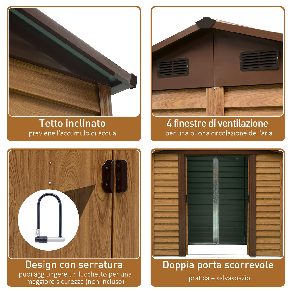 easycomfort easycomfort casetta da giardino porta attrezzi in acciaio con porte scorrevoli e prese daria 196x236x208cm marrone