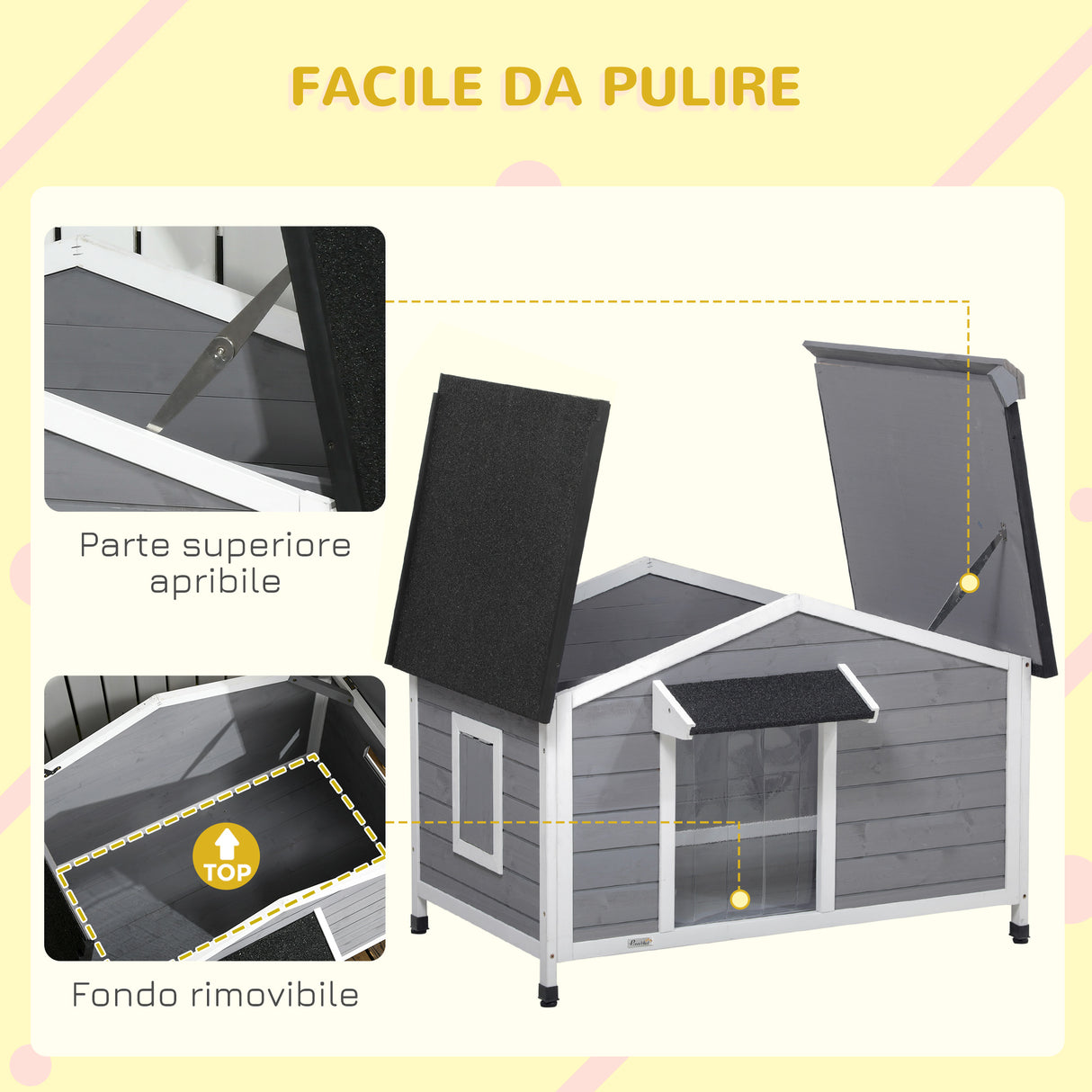 easycomfort easycomfort casetta per cani in legno con design rialzato tenda protettiva e 2 finestre 109x79x72 cm