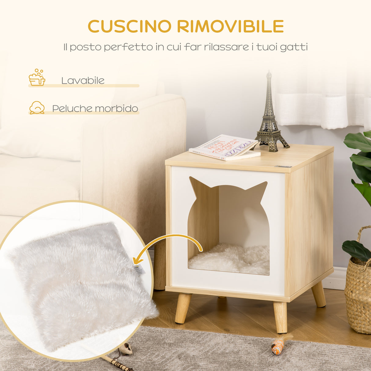 easycomfort easycomfort casetta per gatti 2 in 1 e tavolino cuscino lavabile e gambe in legno 40x40x50cm