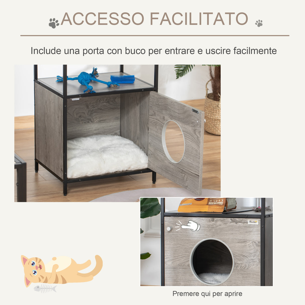 easycomfort easycomfort casetta per gatti mobiletto multiuso con cuscino lavabile e mensole grigio