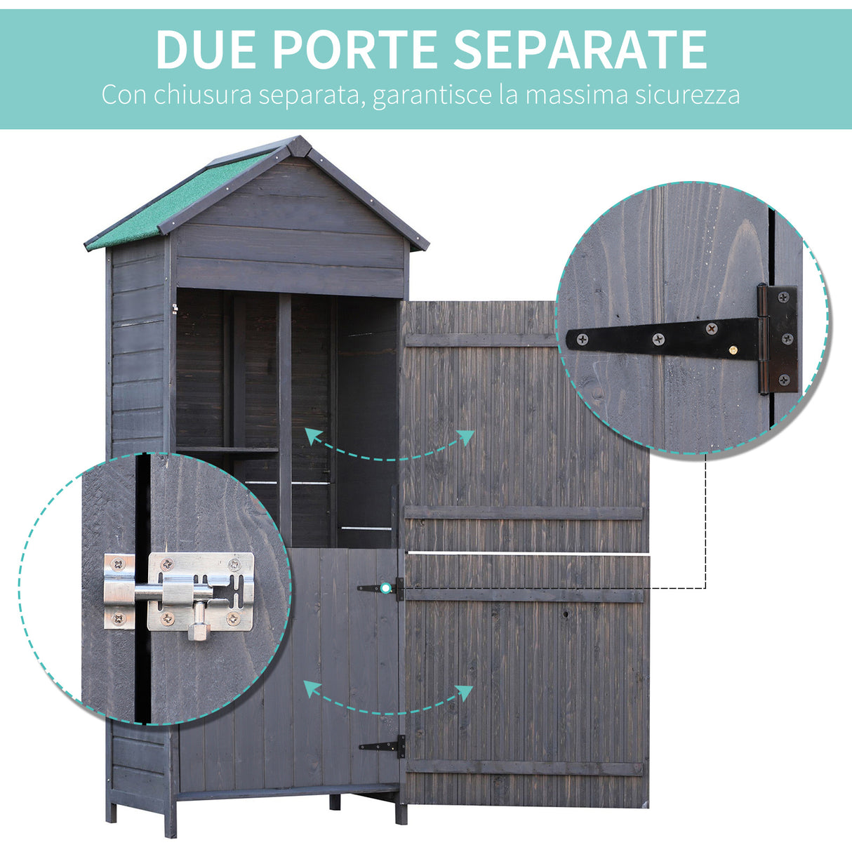easycomfort easycomfort casetta porta attrezzi da giardino in legno con 2 ante e 3 mensole 89x50x190cm grigia