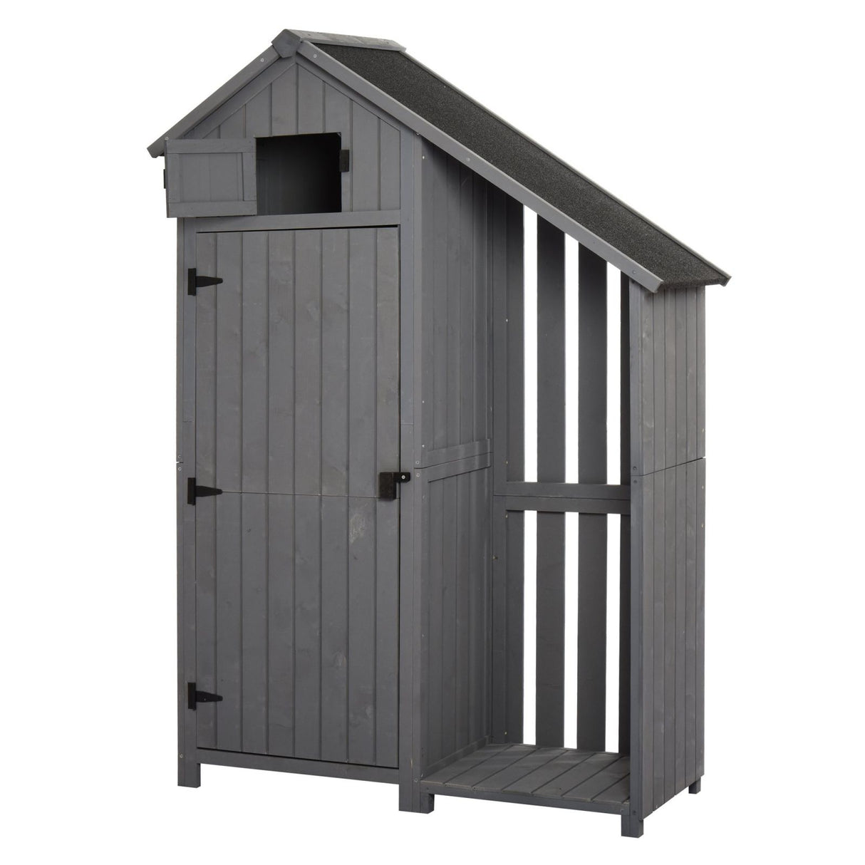 easycomfort easycomfort casetta porta attrezzi da giardino in legno di abete impermeabile con ripiani e legnaia grigia 129x51 5x180cm ean 8055776911342