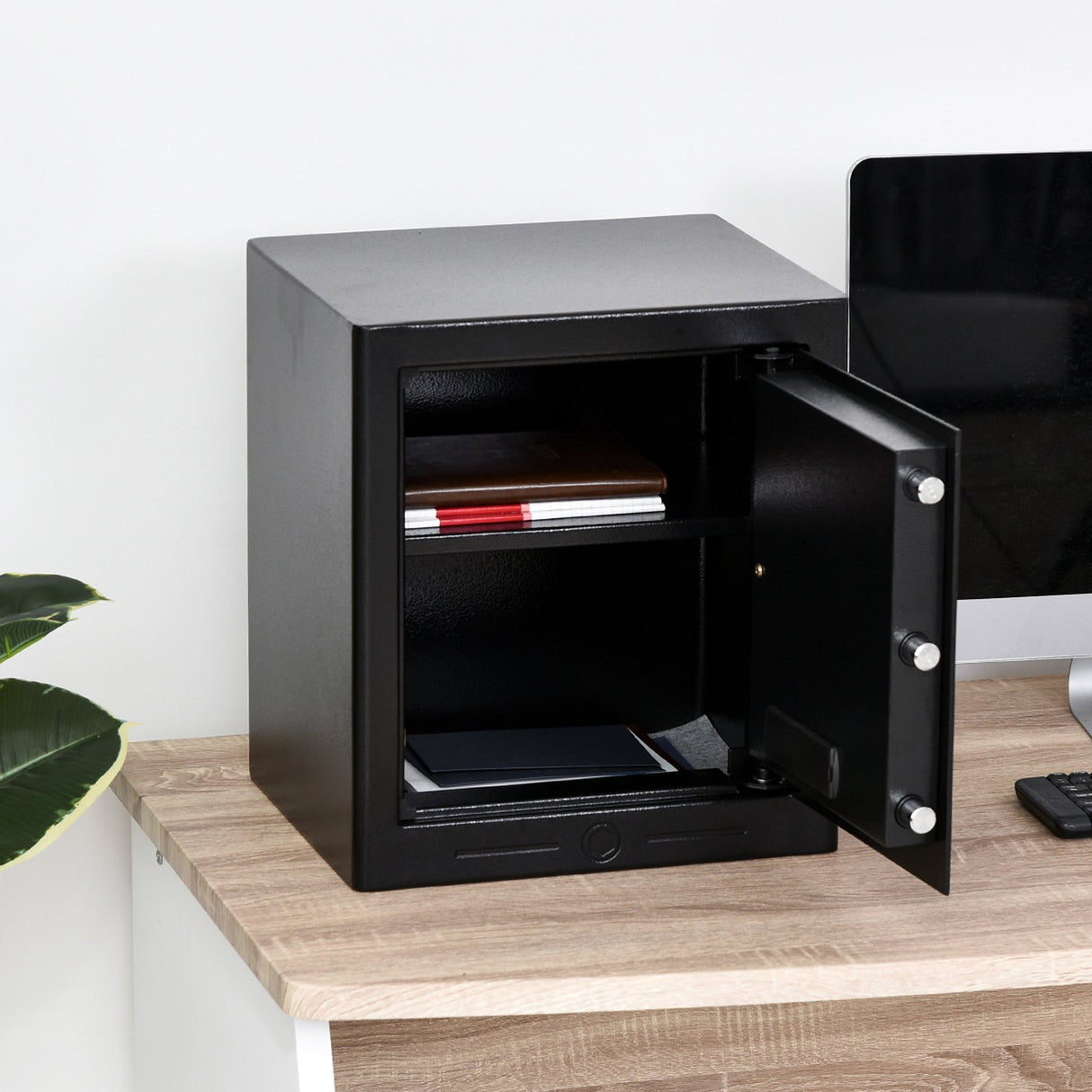 easycomfort easycomfort cassaforte elettronica in acciaio nero con chiave e 2 codici pin 38l x 31p x 42 7acm ean 8054144138466